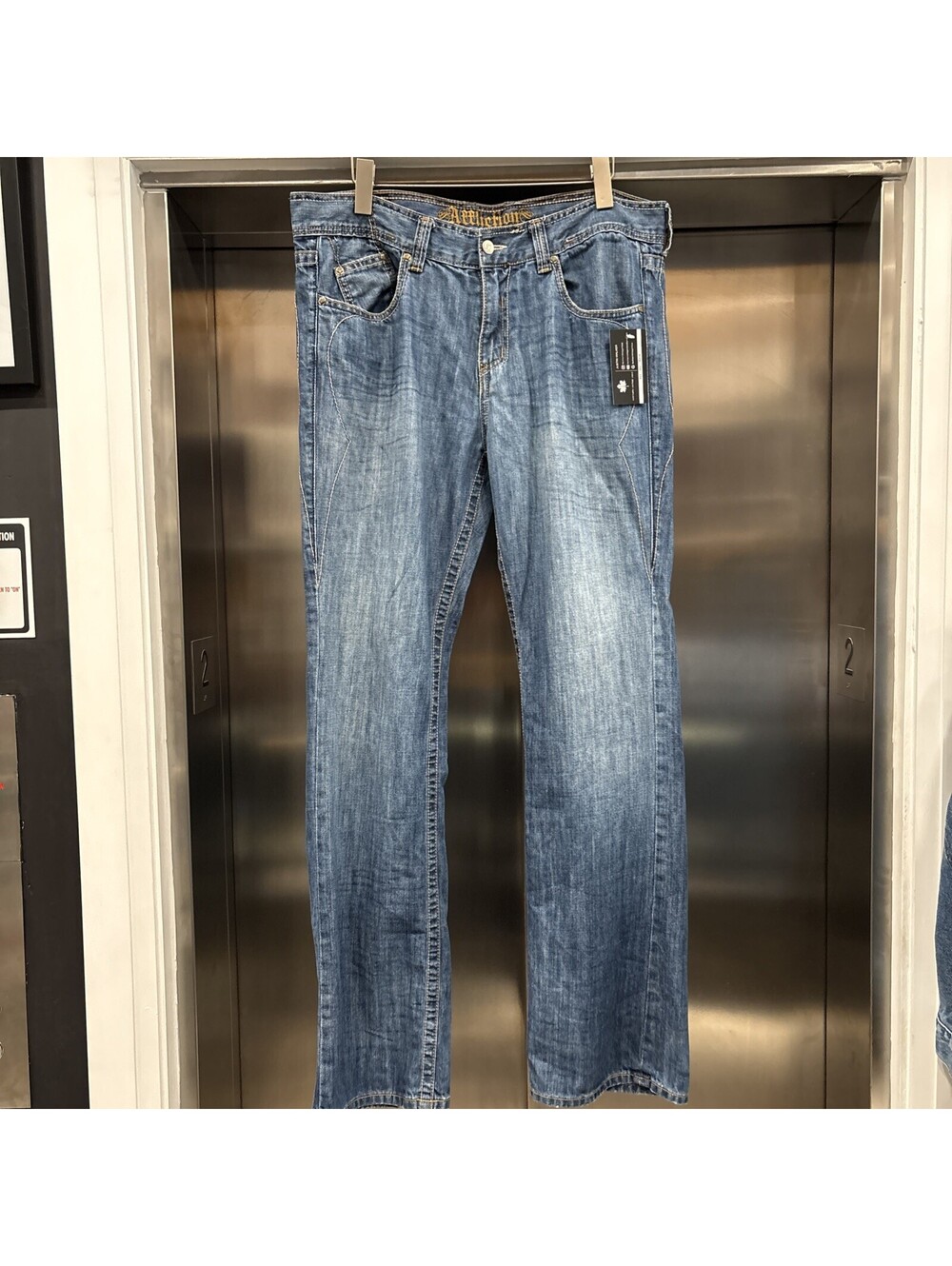 Vintage Y2K Affliction Embroidered Print Denim Wide Leg Jeans Sz 36 USA